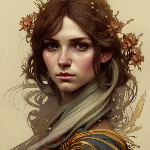 Image similar to highly detailed portrait of laura palmber. d & d, art by anton pieck and greg rutkowski and alphonse mucha and magali villeneuve. trending on artstation, intricate details, energetic composition, golden ratio, concept art, illustration, elegant art