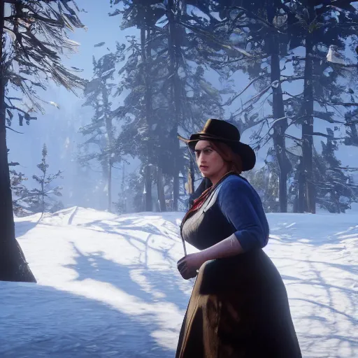 Image similar to an in-game screenshot of Adele in Red Dead Redemption 2 (2018)