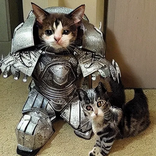 Image similar to battle armor wearing cute cats