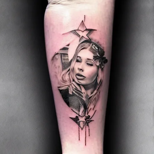 Image similar to a tattoo inspired by the musical artist aurora.