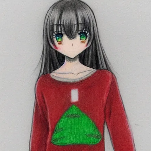 Prompt: anime girl wearing a christmas jumper pencil sketch highly detailed, smooth, sharp focus