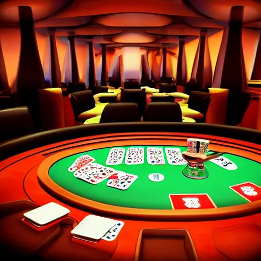 Image similar to futuristic casino, crisp, artistic, artstation, luxury, las vegas, beautiful, large, poker table