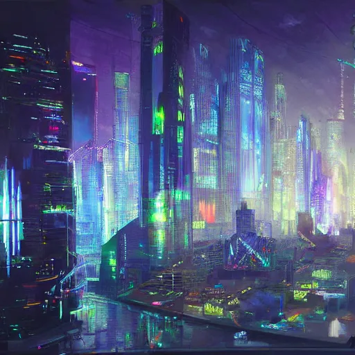 Prompt: feng zhu painting of glass cyber punk city