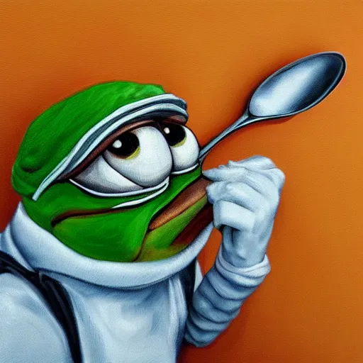 Prompt: pepe with a spoon, realistic, detailed, artstation