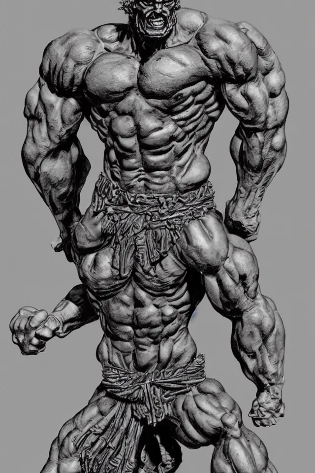 Image similar to full-length figure of a muscular warrior,in the style of Bernie Wrightson