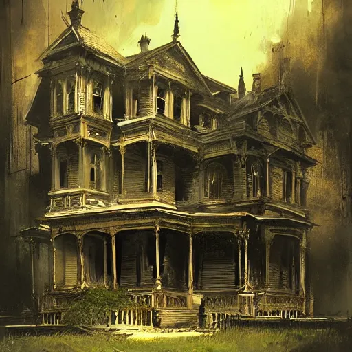 Prompt: exterior of haunted victorian house, horror by greg rutkowski