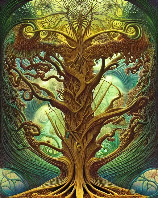 Image similar to tree of life by roger dean and andrew ferez, art forms of nature by ernst haeckel, divine chaos engine, symbolist, visionary, art nouveau, botanical fractal structures, organic, detailed, realistic, surreality