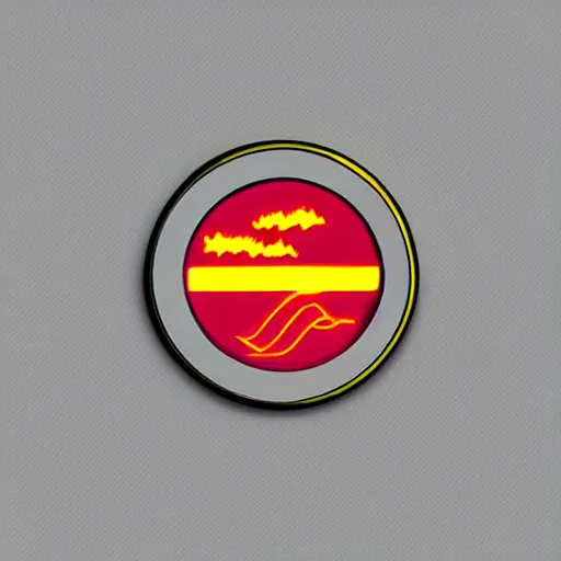 Prompt: a photo of a retro 3 0 s minimalistic clean fire warning enamel pin, studio lighting, behance