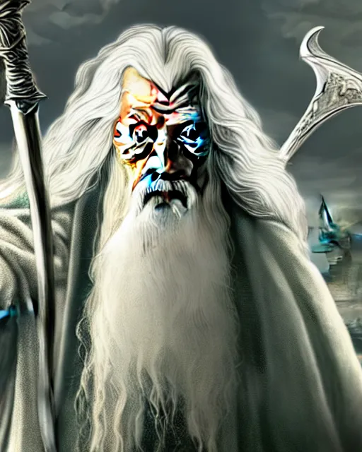 Image similar to Gandalf the white from Lord of the rings in GTA V loading screen, GTA V Cover art by Stephen Bliss, boxart, loading screen,
