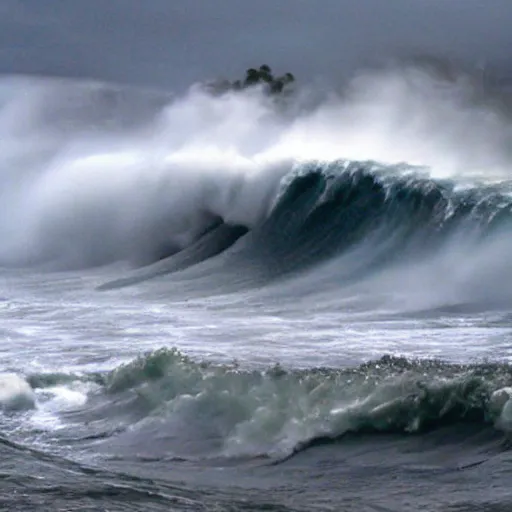 Image similar to tsunami over San Diego, Dramatic, realistic, perspective,