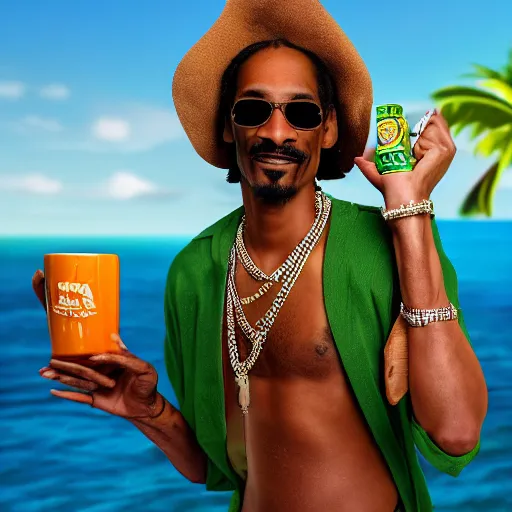 Image similar to a closeup photorealistic photograph of happy blunt smoking snoop dogg at trader vic's bar holding up a trader vic's style tiki mug featuring snoop dogg's face. tiki culture. bright scene. 4 k hd image that's trending on artstation, featured on behance, well rendered, extra crisp, features epic composition and the style of unreal engine.