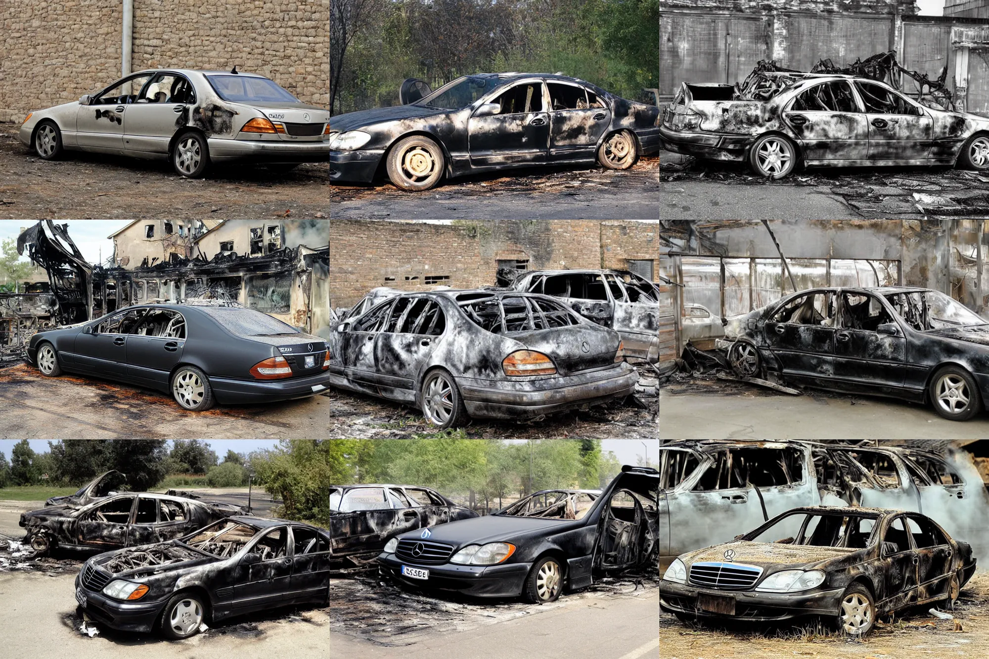 Prompt: burned mercedes - benz s 1 9 9 8 - 2 0 0 5