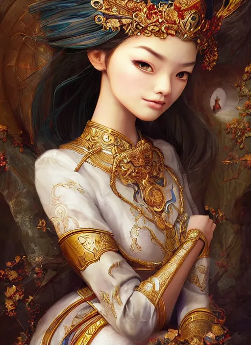 Image similar to digital painting of royal princess asian girl by filipe pagliuso and justin gerard symmetric fantasy highly detailed realistic intricate port