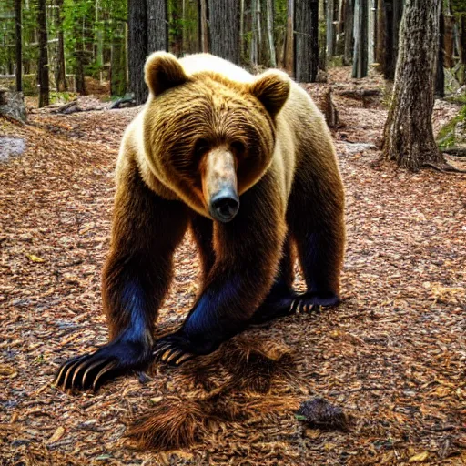 Image similar to human! bear werecreature, photograph captured at woodland creek