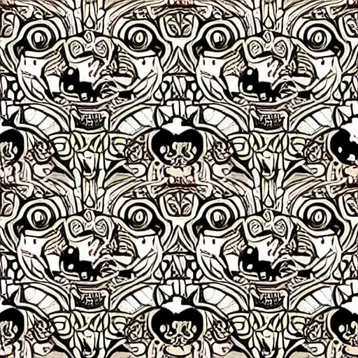 Prompt: drawing realistic stylized cute smiling cats in the style of art nouveau in a repeating pattern. symmetric. detailed. hd