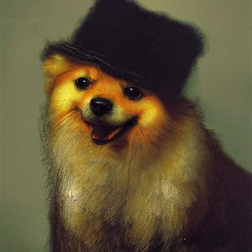 Prompt: rembrandt portrait of a pomeranian