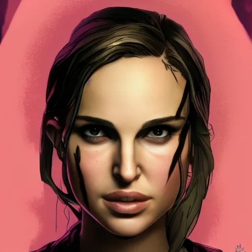 Image similar to young natalie portman portrait, borderlands, tales from the borderlands, the wolf among us, comic, cinematic lighting, studio quality, 8 k