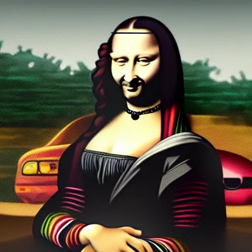 Image similar to monalisa in a gucci car, oil painting, ultradetailed, artstation, ultradetailed, digital painting, ultradetailed