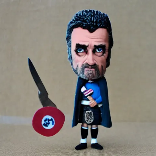 Prompt: nicola sturgeon cosplay robert the bruce, stop motion vinyl action figure, plastic, toy, butcher billy style