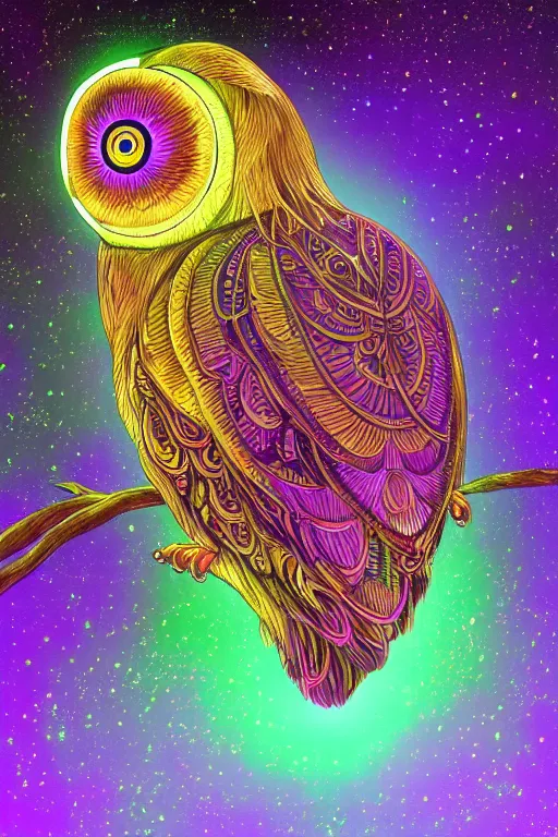 Image similar to glowing owl, beautiful colours, highly detailed, digital art, sharp focus, trending on art station