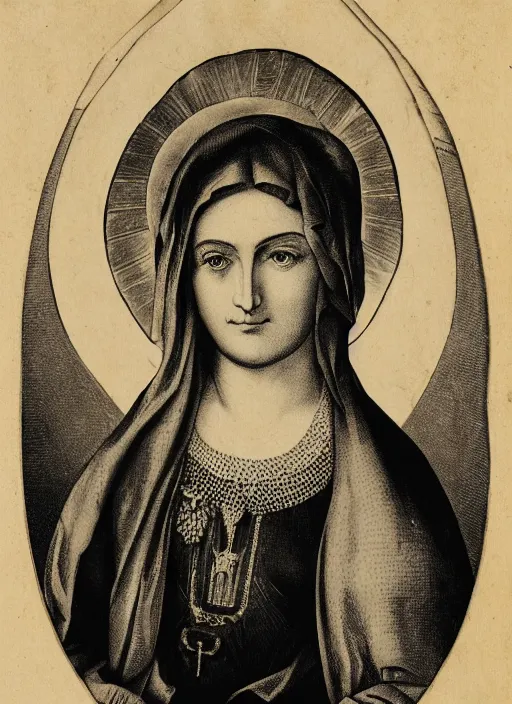 Image similar to an engraving of Madonna