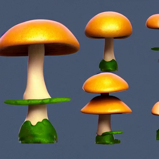 Prompt: cute mushroom character concept, 3d render, ortographic view