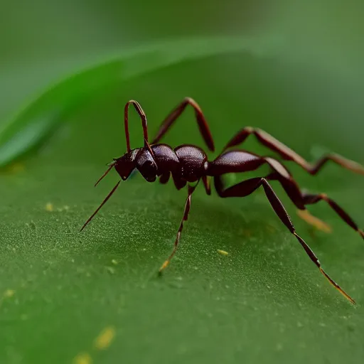 Image similar to cyberpunk ant on a green leaf, macro photography, 8 k, moody lighting, shallow depth of field,