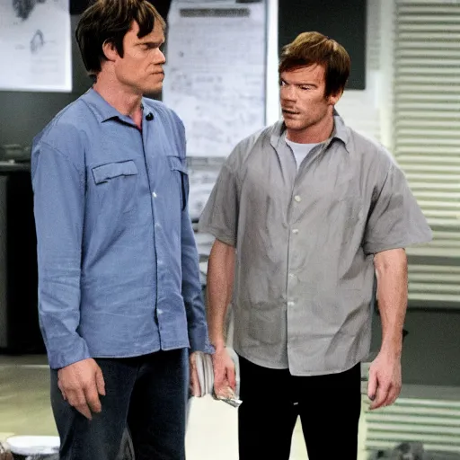 Prompt: walter white and dexter morgan hanging out together