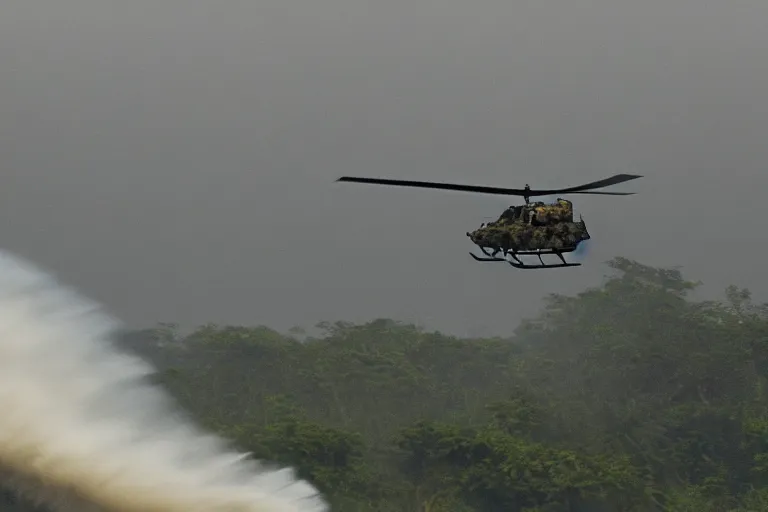 Image similar to bangladesh army commander jumping from a helicopter, cinematic shot, motion still, atmospheric