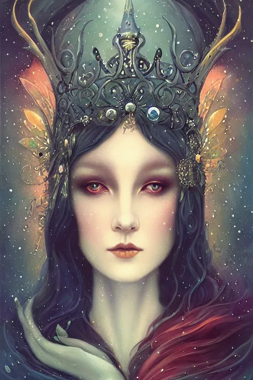 Image similar to jeweled Crown, other worldly, fairy winter court, art nouveau, by Anato Finnstark, Tom Bagshaw, Brom