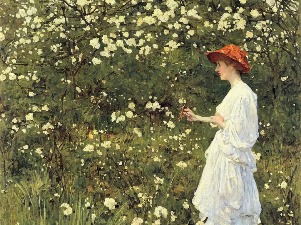 Image similar to portrait of a lady dinosaur in spring, painting by stanhope forbes, oil on canvas