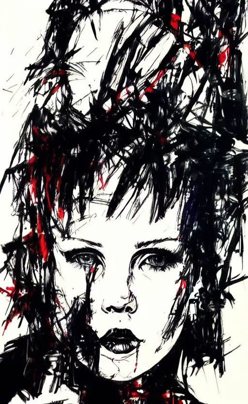 Image similar to Portrait of punk Millie Bobby Brown by Yoji Shinkawa