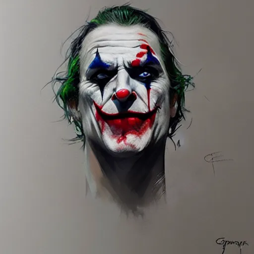 Prompt: joker, serious, paint by greg rutkowski