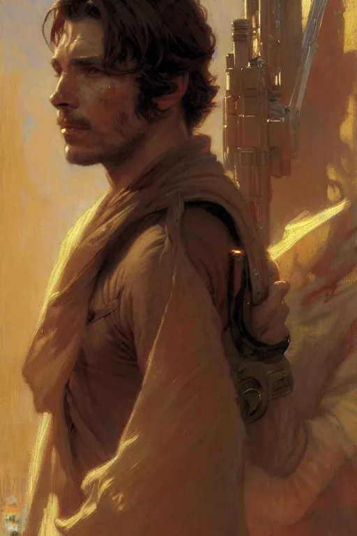 Prompt: attractive man, star wars, painting by gaston bussiere, craig mullins, greg rutkowski, alphonse mucha