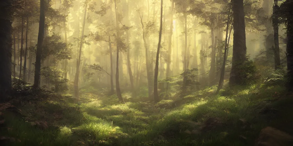 Image similar to a forest, oil painting, cinematic angle, hyperrealistic, cinematic lighting, Studio Ghibli, digital art, octane render, post-processing, beautiful composition, trending on artstation, masterpiece