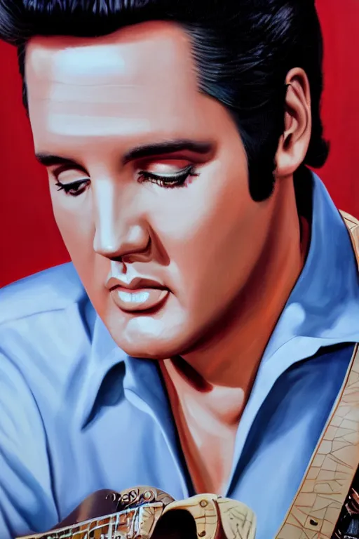 Image similar to elvis presley starring as jerry seinfeld on seinfeld, oil on canvas, intricate, portrait, 8 k highly professionally detailed, hdr, cgsociety