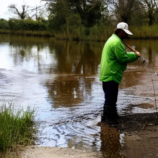 Prompt: fishing from a puddle