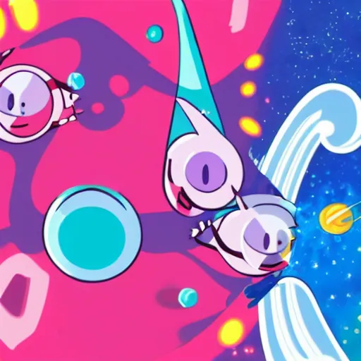 Prompt: Liminal space in outer space, Powerpuff Girls style