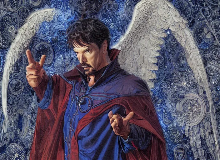 Prompt: a highly detailed angelic portrait of stephen strange, james gurney, james jean