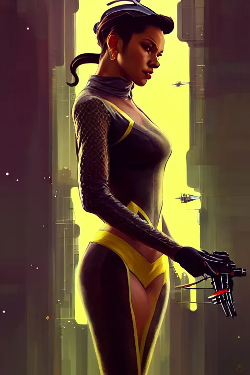 Image similar to gta 5 queen bee profile picture by greg rutkowski, dynamic pose, intricate, futuristic, fantasy, elegant, by stanley artgerm lau, greg rutkowski, thomas kindkade, alphonse mucha, loish, norman rockwell, fantasy lut, asymmetric, long hair, retro computer graphics, video game, fluid lines,