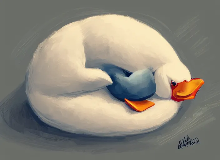 Prompt: cute duck tucked in bed and going to sleep, digital painting, trending on artstation, award winning art, stylized painting