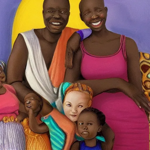 Prompt: happy african family in the style of edward hooper details faces eyes nose mouth 8k