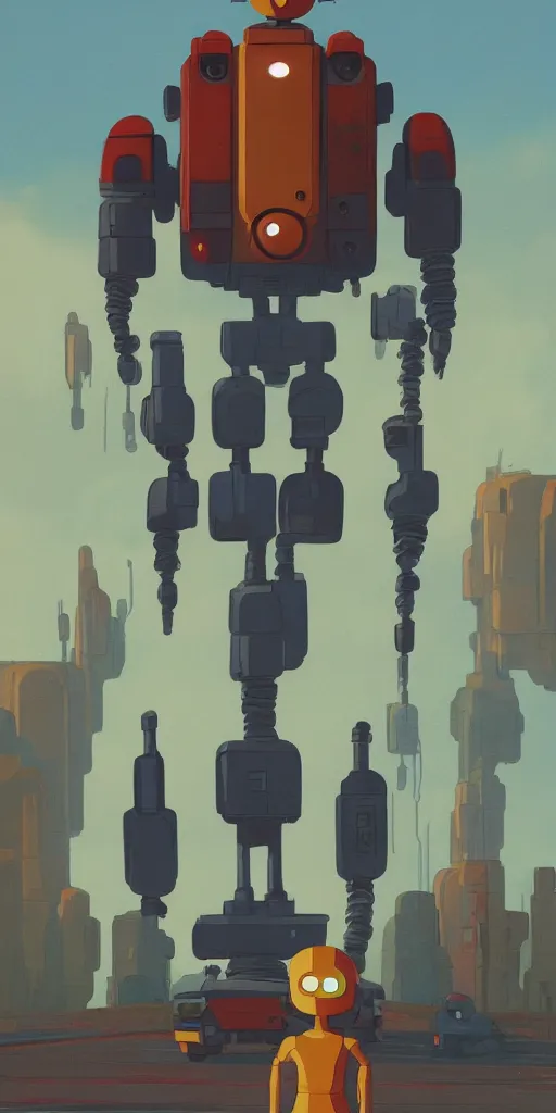 Prompt: Iron Giant, Portrait, Center, Rule of Thirds, Retrofuturism, Simon Stålenhag, Pixar