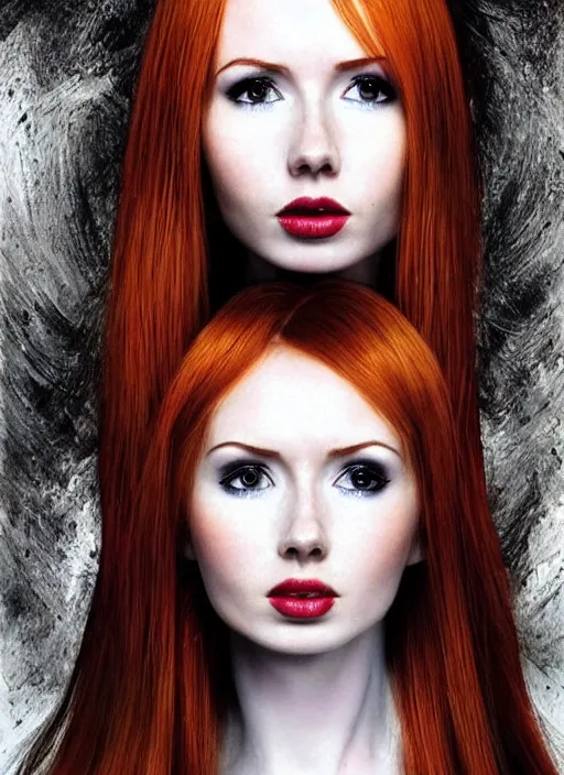 Image similar to beautiful 20 year old Karen Gillan as the goddess of black leather. ultra detailed painting at 16K resolution and amazingly epic visuals. epically beautiful image. amazing effect, image looks gorgeously crisp as far as it's visual fidelity goes, absolutely outstanding. vivid clarity. ultra. iridescent. mind-breaking. mega-beautiful pencil shadowing. beautiful face. Ultra High Definition. godly shading. amazingly crisp sharpness. photorealistic film cel processed twice..