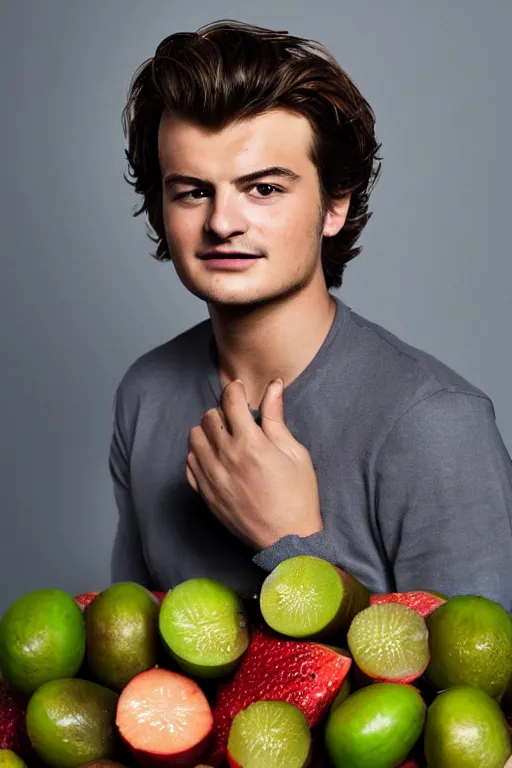 Image similar to 📷 joe keery is kiwi fruit 🥝, made of food, head portrait, dynamic lighting, 4 k