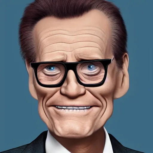 Image similar to hyperrealistic portrait of jim carrey as larry king, looking old and decrepit and dressed like an old gay man