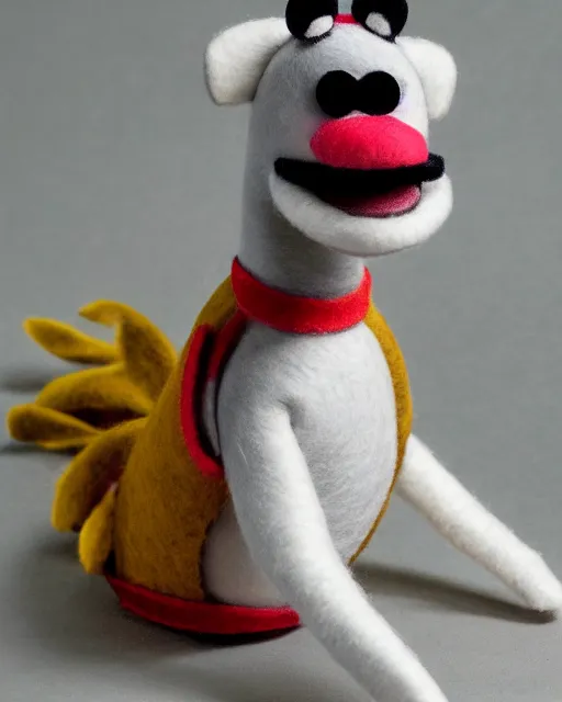 Image similar to jake the dog as a muppet. highly detailed felt. hyper real photo. 4 k.