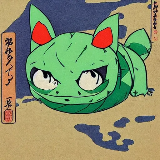 Image similar to Bulbasaur in ancient Japan, painting, old Japanese style