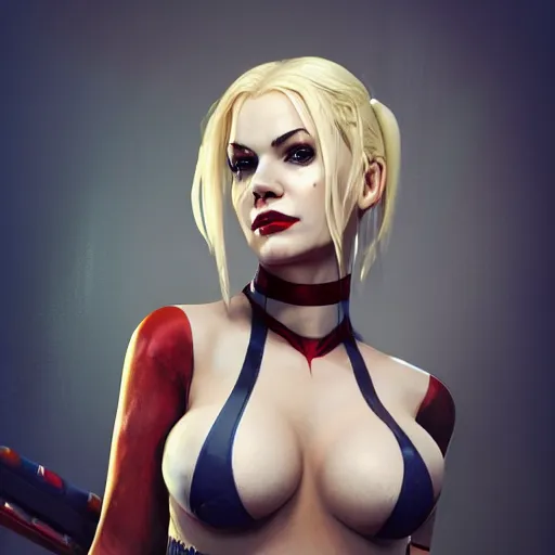 Prompt: portrait of elisha cuthbert as harley quinn, au naturel, hyper detailed, digital art, trending in artstation, cinematic lighting, studio quality, smooth render, unreal engine 5 rendered, octane rendered, art style by klimt and nixeu and ian sprigger and wlop and krenz cushart.