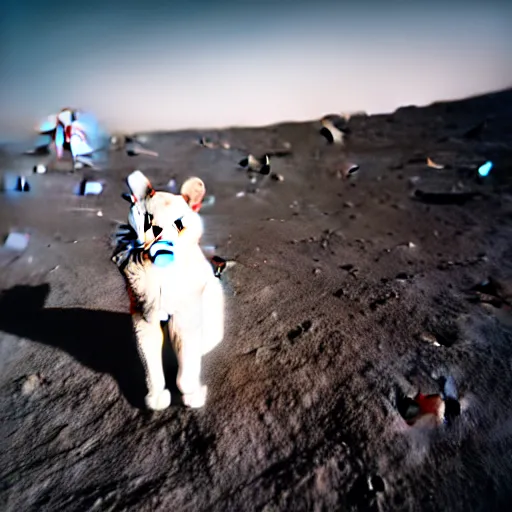 Image similar to cat wearing astronaut suit on the moon planet earth in the background sigma 1 4 mm f / 1. 8 astroied belt